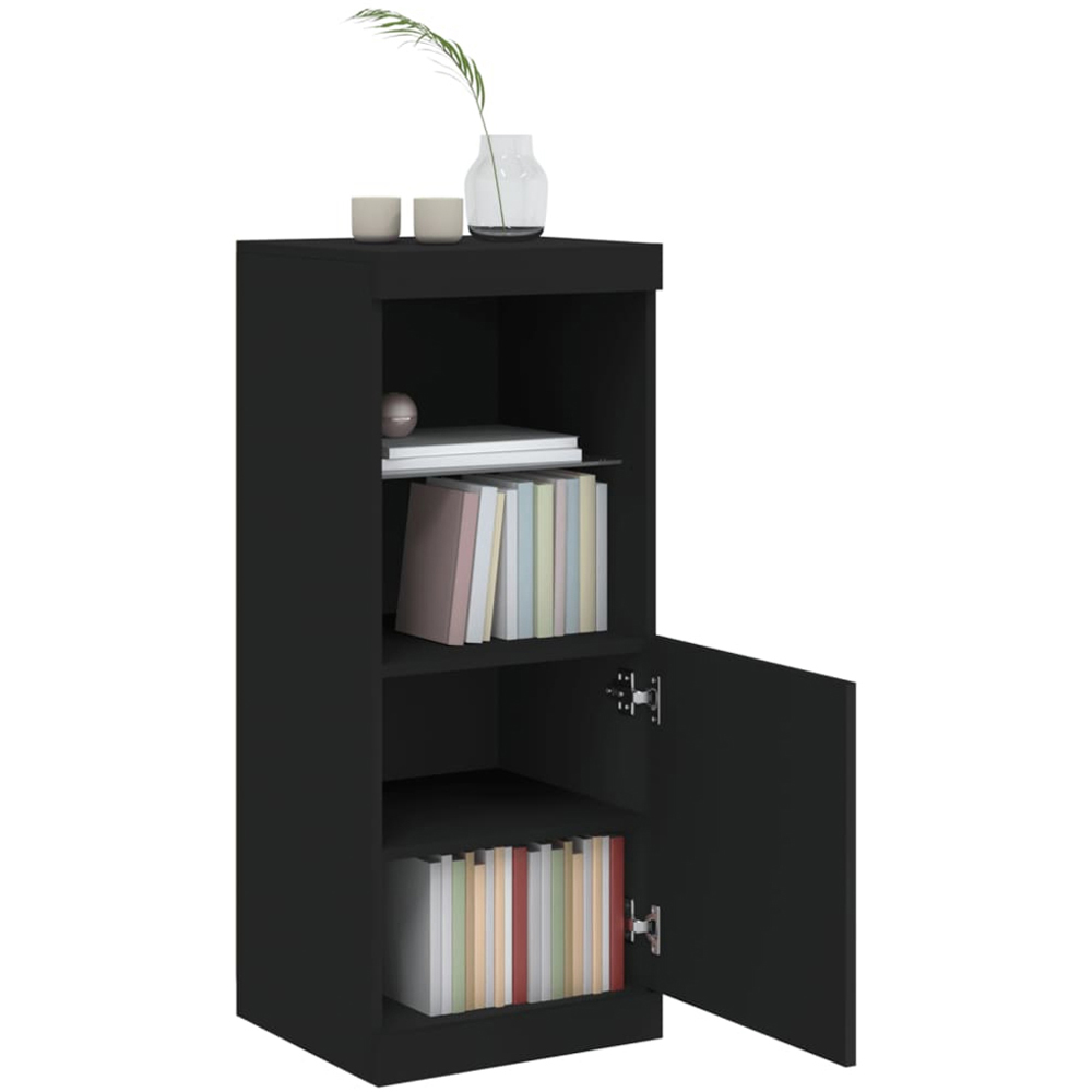 vidaXL Single Door 2 Shelf Black Wooden Sideboard with LED Lights Image 4