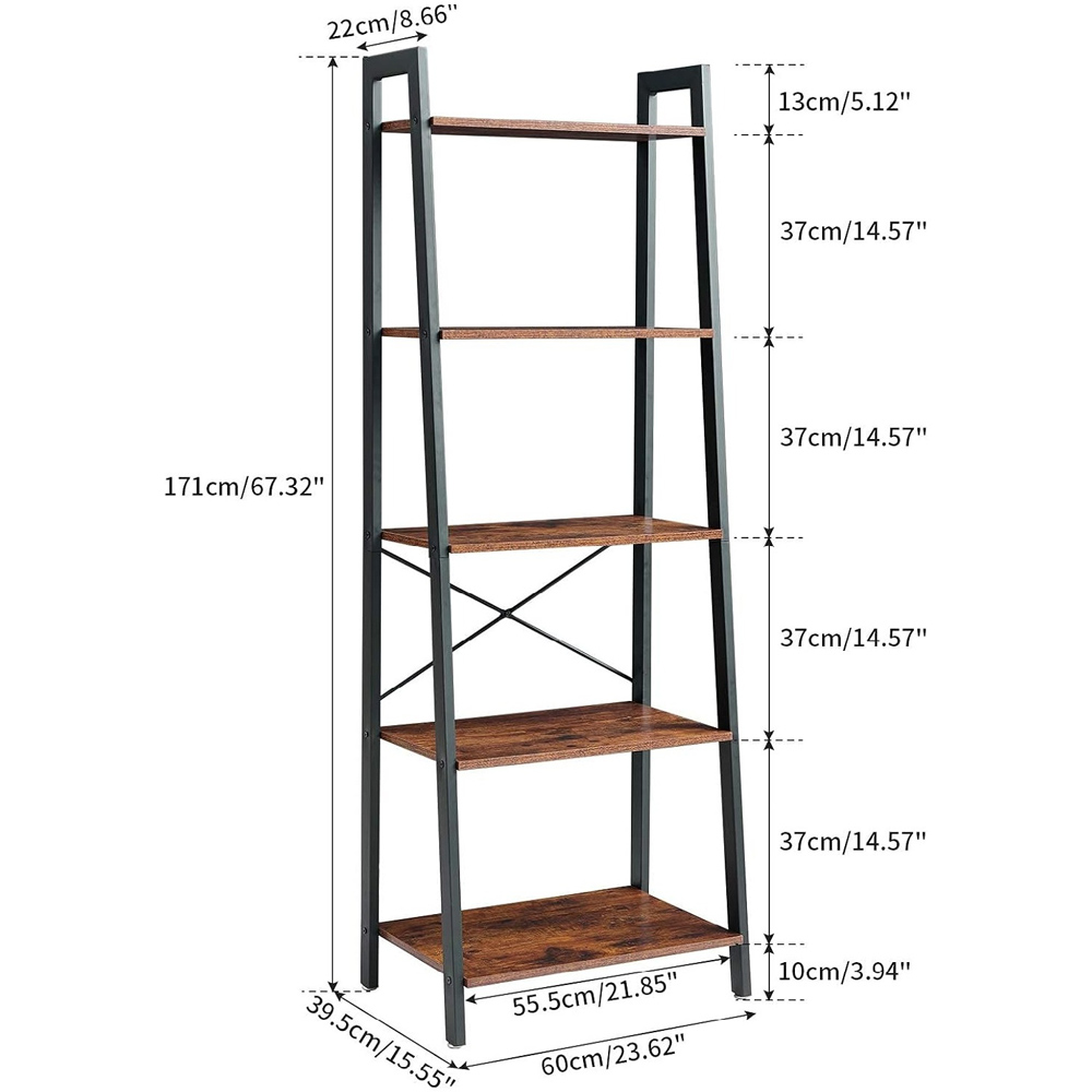 Modcraft 5-Tier Industrial Ladder Bookshelf Image 7