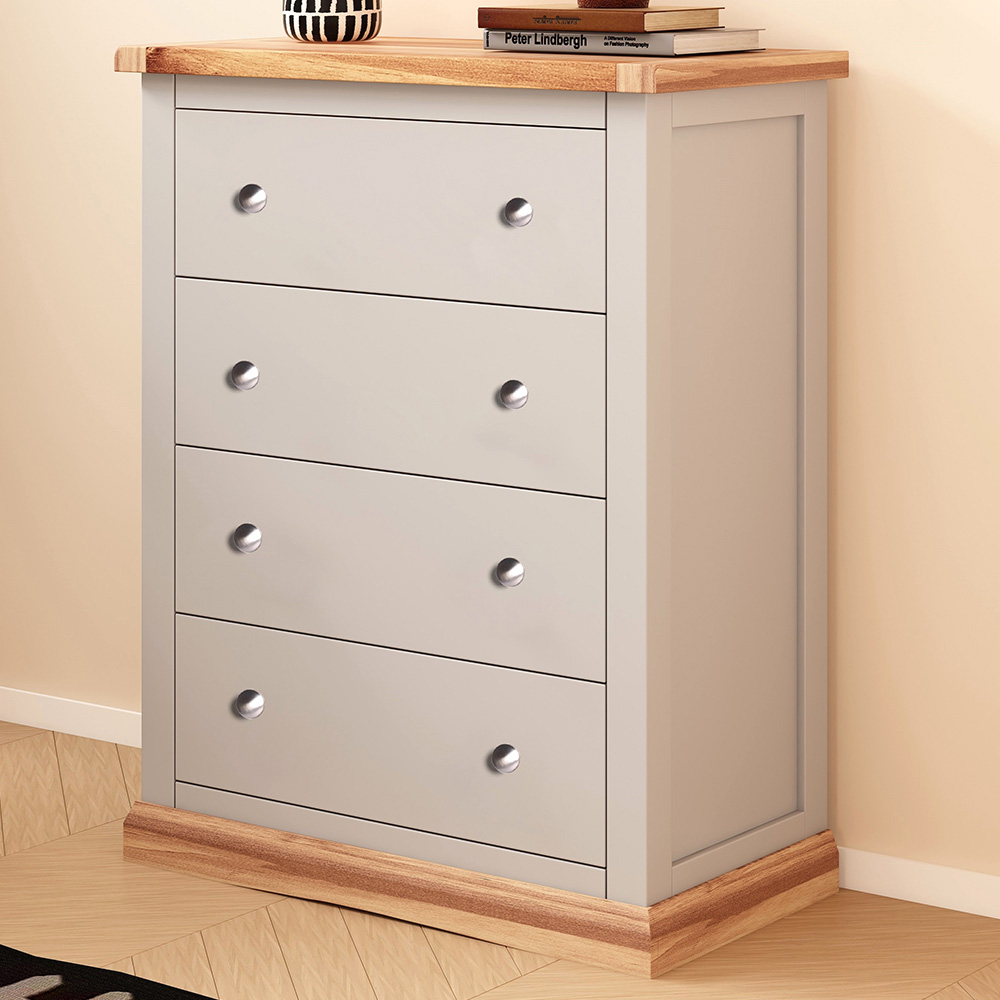Cabinet Bits Bomporto 4 Drawer Light Grey Chrome Knob Chest of Drawers Image 1