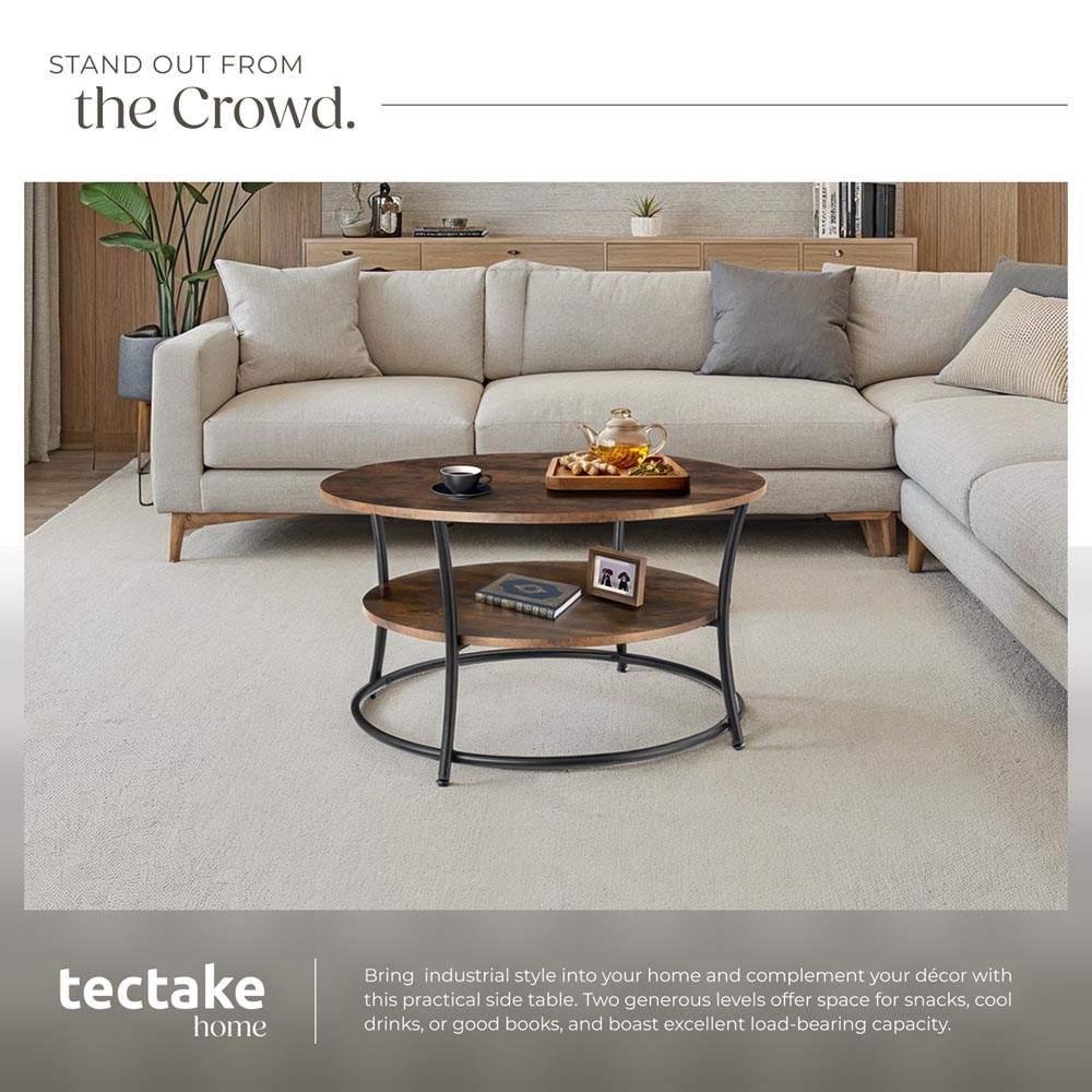 tectake Cromford Industrial Dark Wood Round Coffee Table Image 3