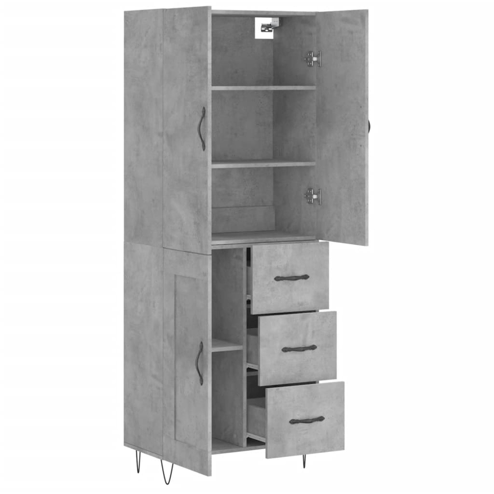 vidaXL 3 Door 3 Drawer Concrete Grey Highboard with Black Metal Legs Image 4