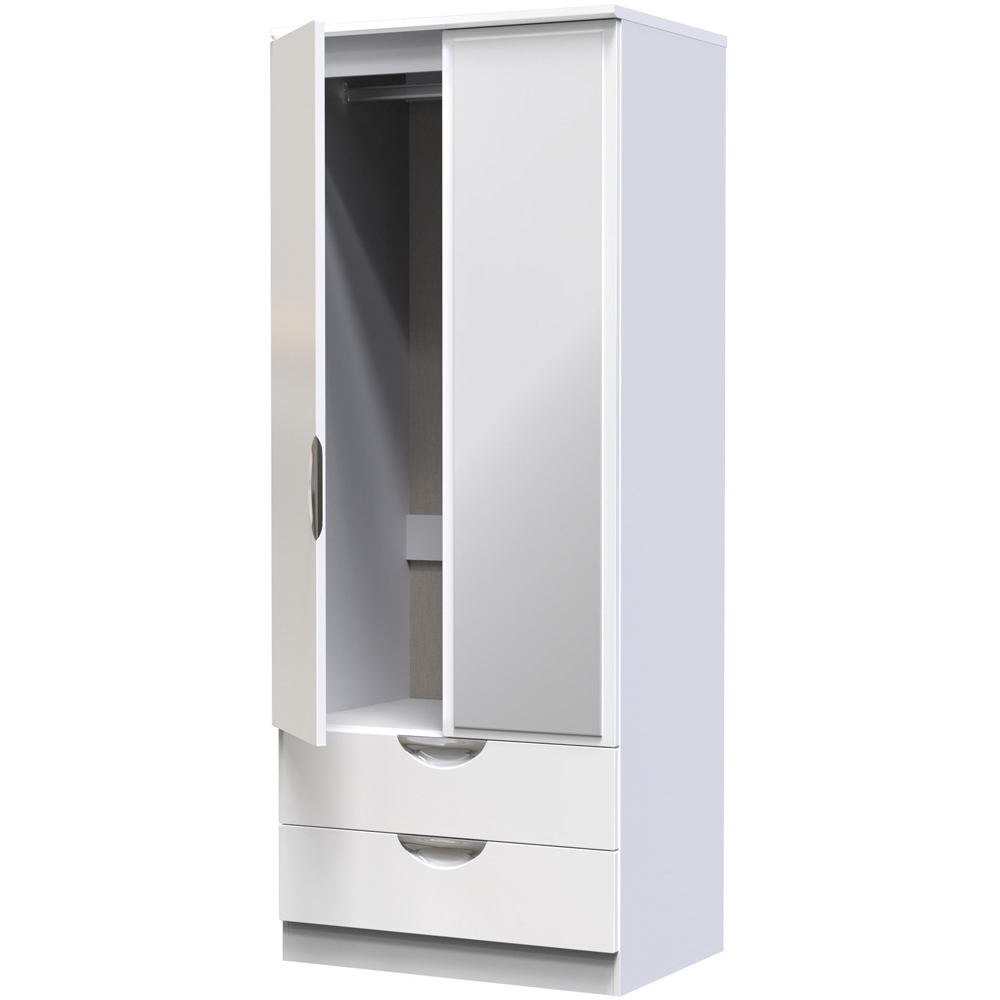 Crowndale Camden 2 Door 2 Drawer White Gloss and White Mirrored Wardrobe Ready Assembled Image 4