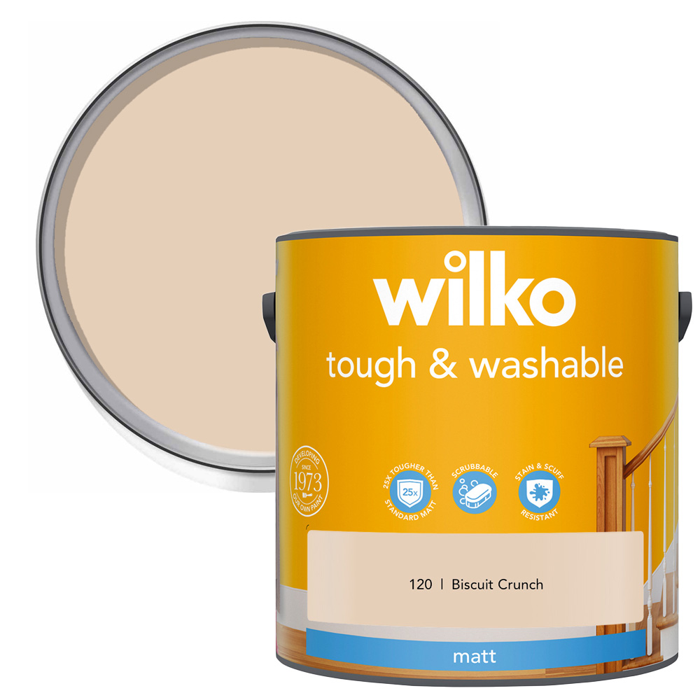 Wilko Tough & Washable Biscuit Crunch Matt Emulsion Paint 2.5L Image 1