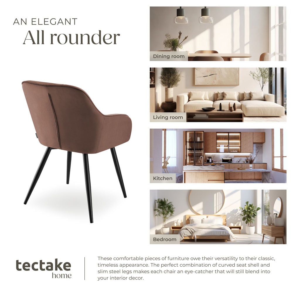 tectake Marilyn Set of 6 Brown and Black Quilted Velvet Dining Chair Image 7