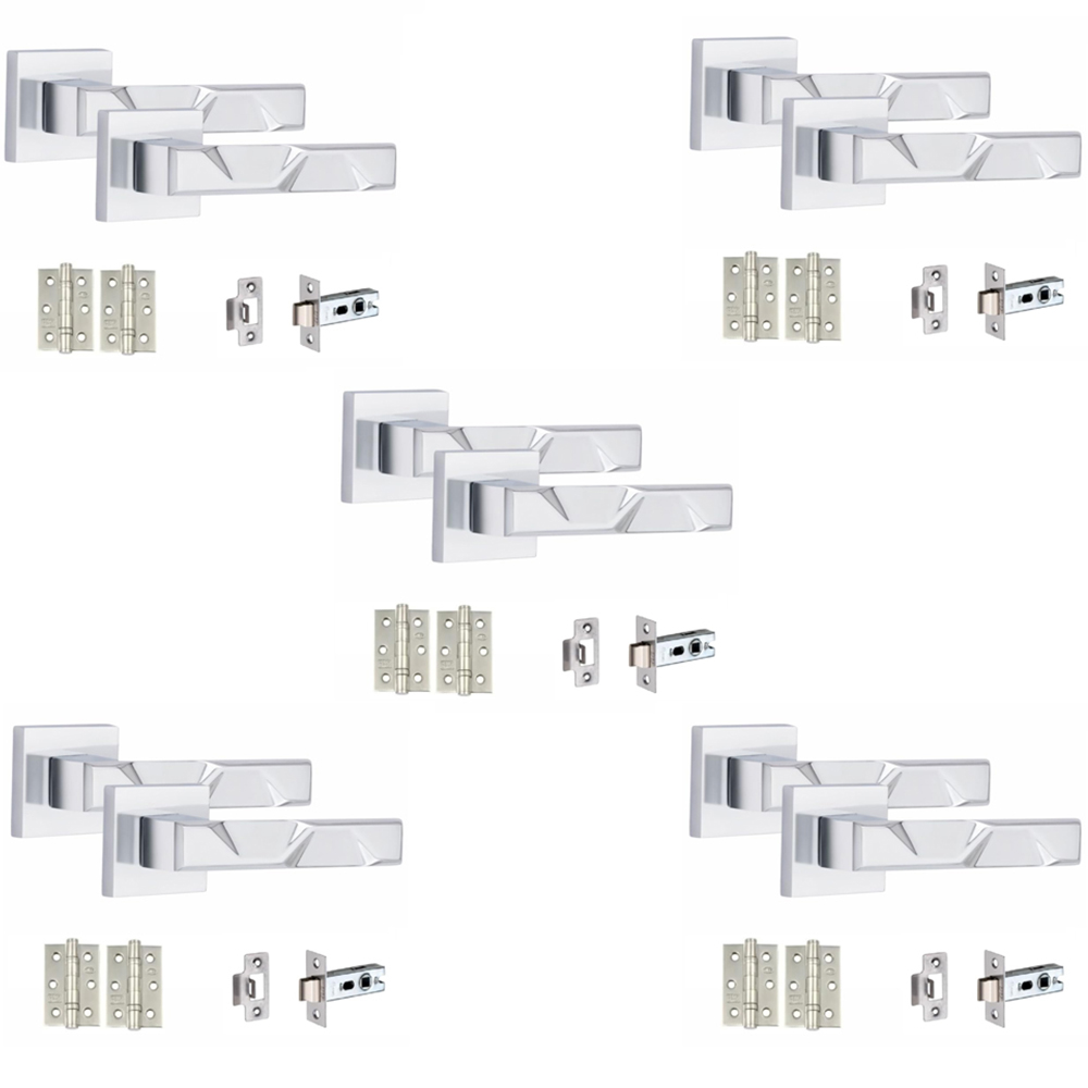 Golden Grace Polished Chrome Modern Nova Door Handle Set 5 Pack Image 1