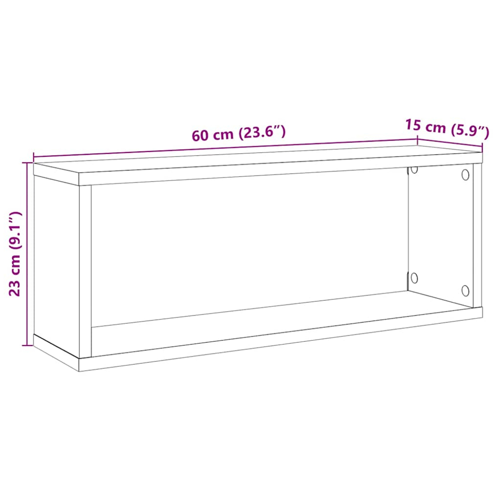 vidaXL 60cm Set of 4 Grey Sonoma Cube Floating Wall Shelf Image 7