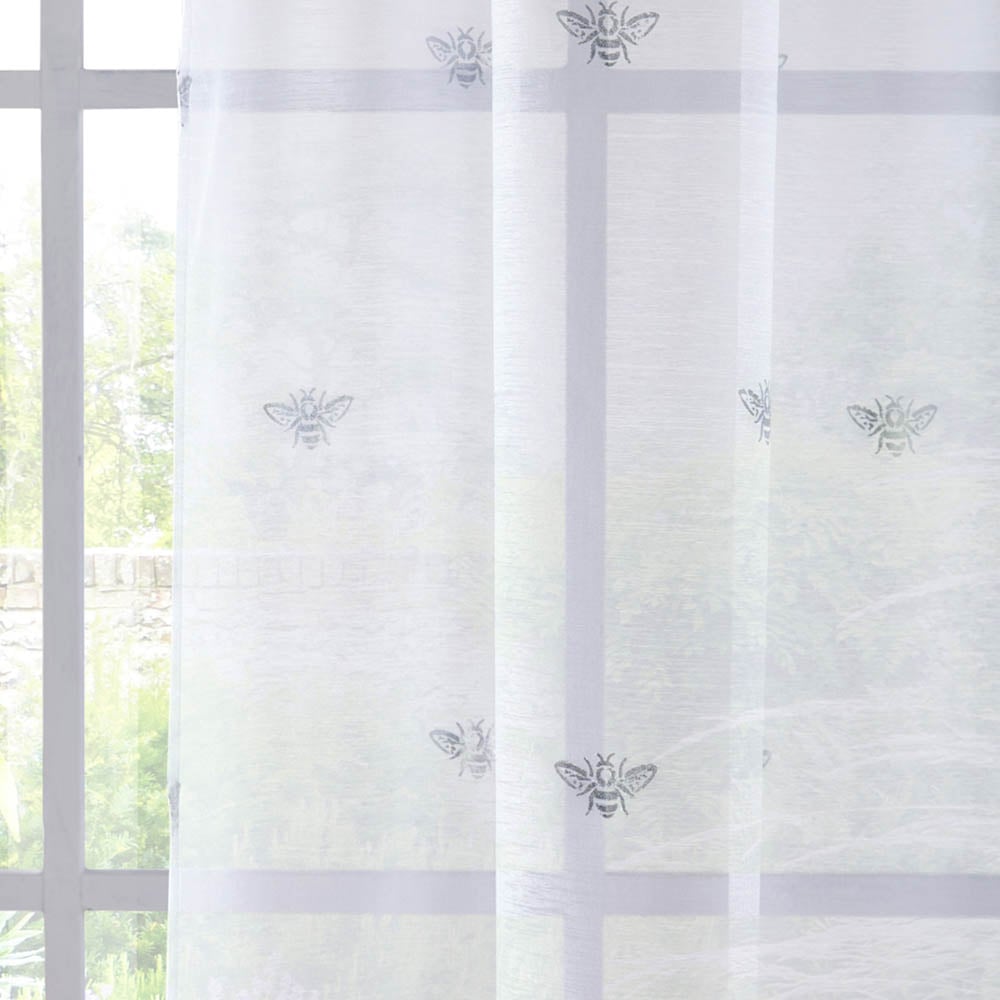 Tyrone Textiles Bee White Metallic Pocket Header Voile Panel Curtains 140 x 183cm Image 2