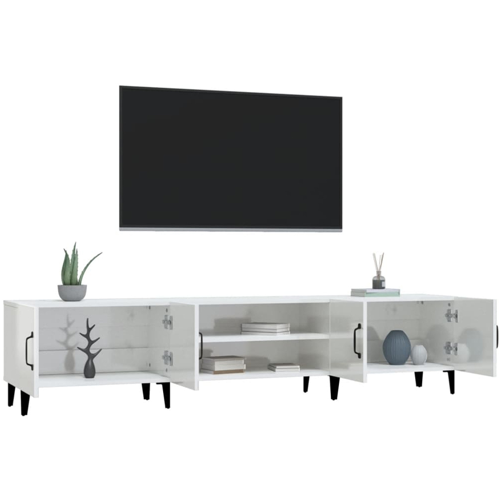 vidaXL 4 Door 2 Shelf High Gloss White TV Cabinet Image 5