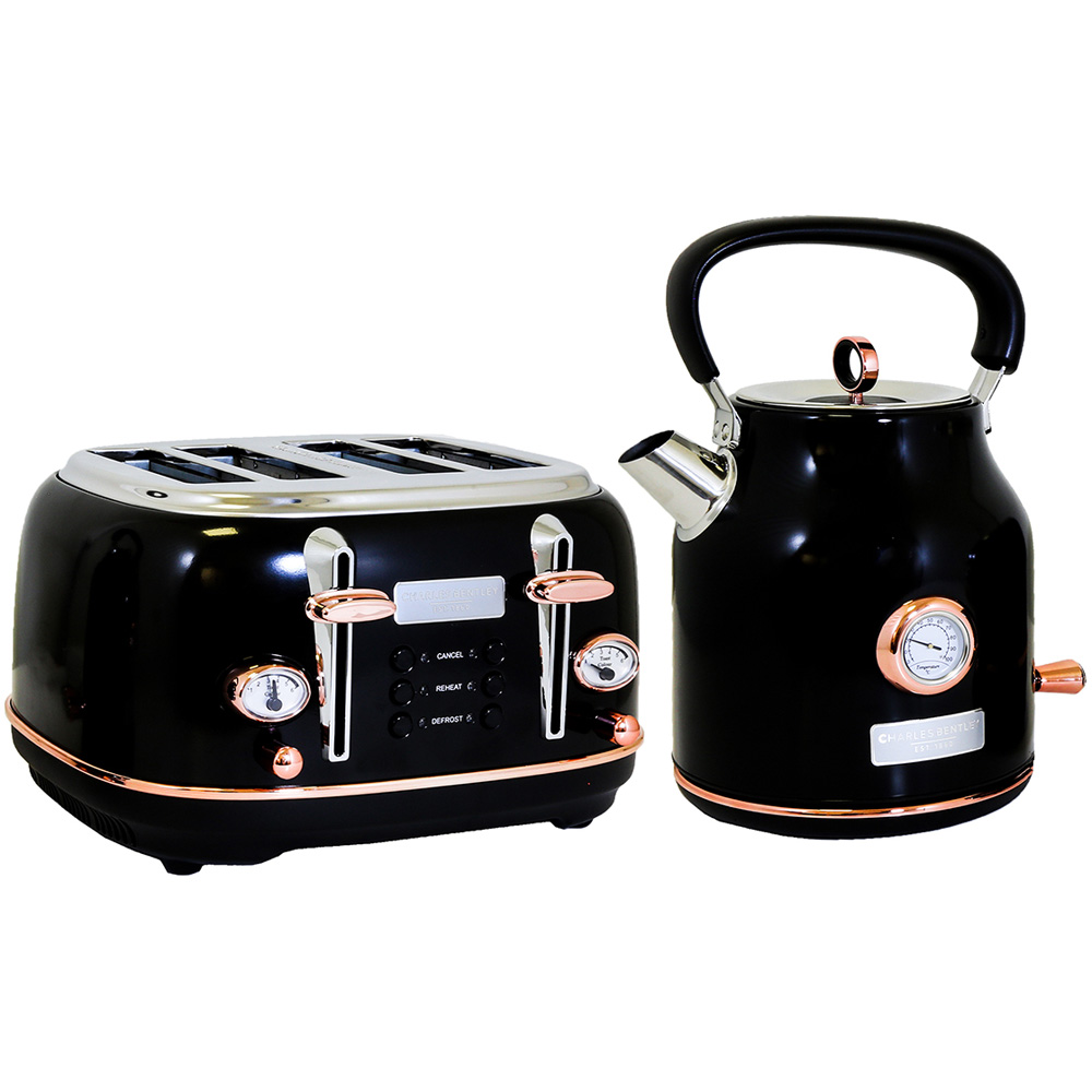 Charles Bentley Black and Rose Gold Kettle and Toaster Set Image 1