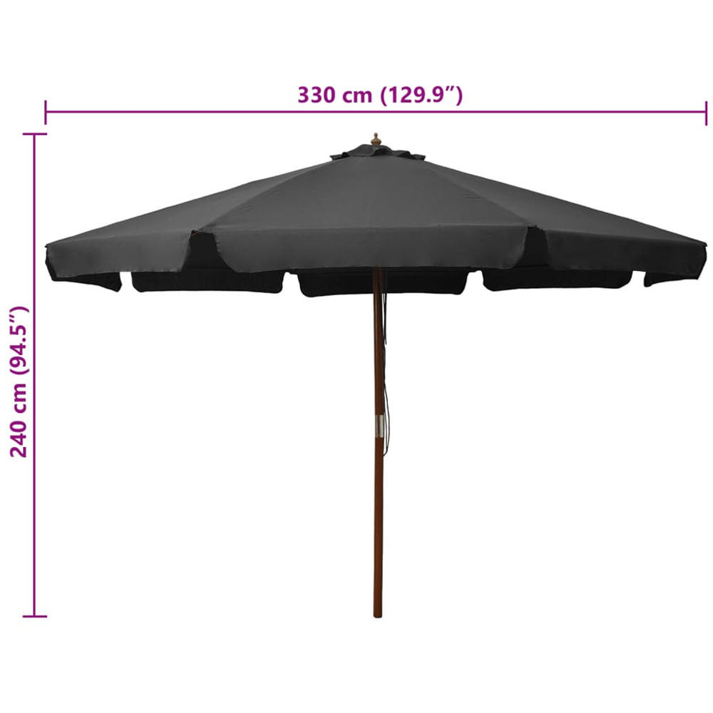 vidaXL Anthracite Garden Parasol with Wooden Pole 3.3m Image 4