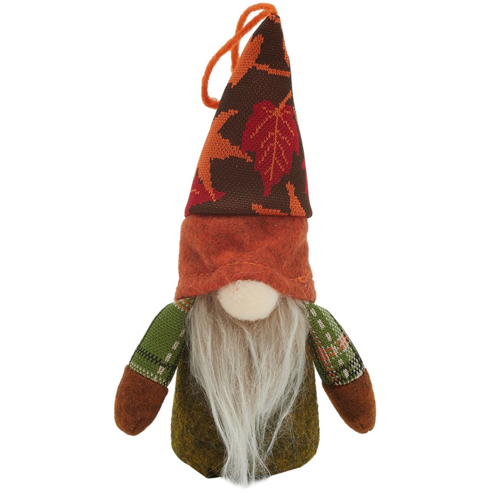 Living and Home Orange Handmade Harvest Maple Gnome LED Ornament 17cm Image 1