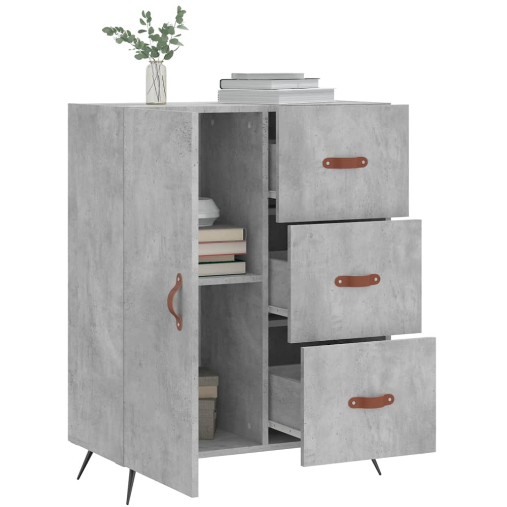 vidaXL Single Door 3 Drawer Concrete Grey Sideboard Image 4