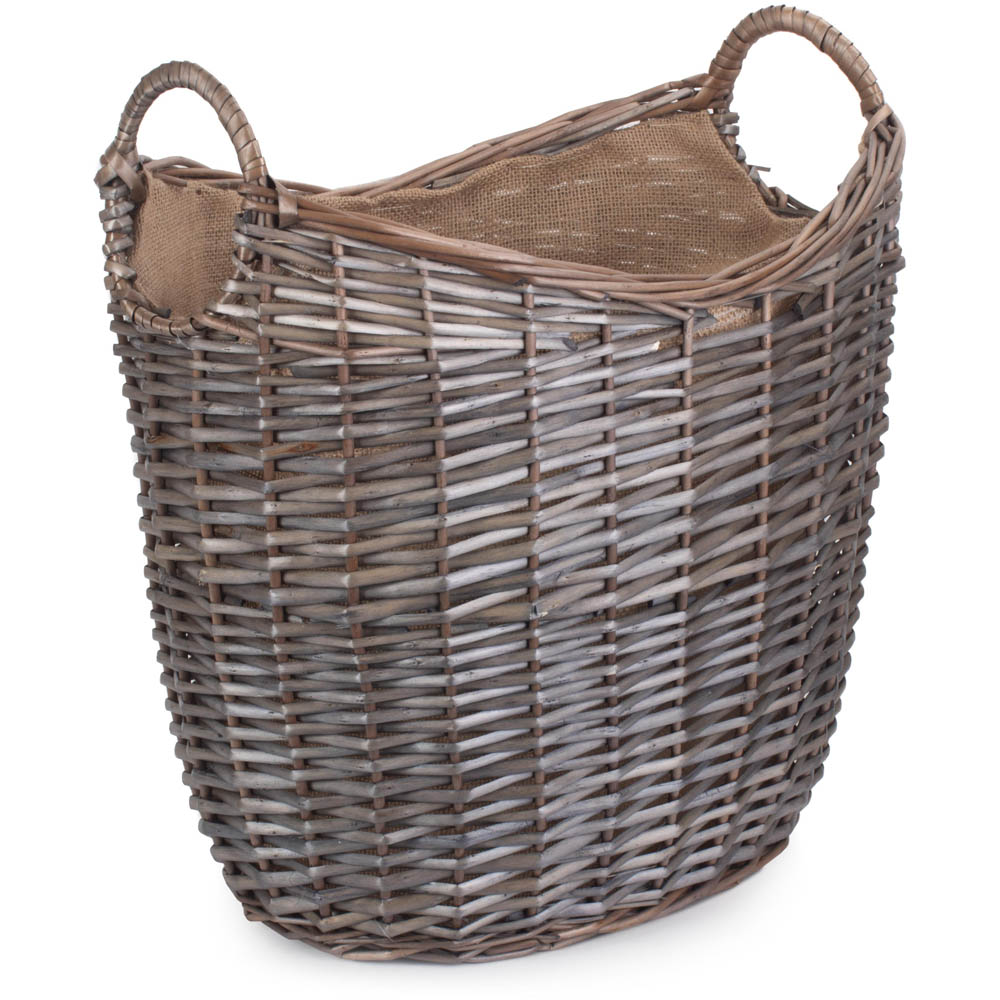 Red Hamper Medium Scoop Neck Antique Wash Hessian Lined Wicker Log Basket Image 1