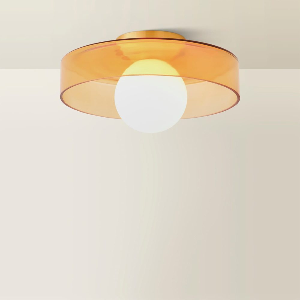 ValueLights Newbury Amber Glass Shade Flush Ceiling Light with Bulb Image 5