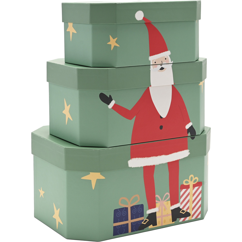 The Christmas Gift Co Green Santa Stacking Box Set 3 Piece Image 2
