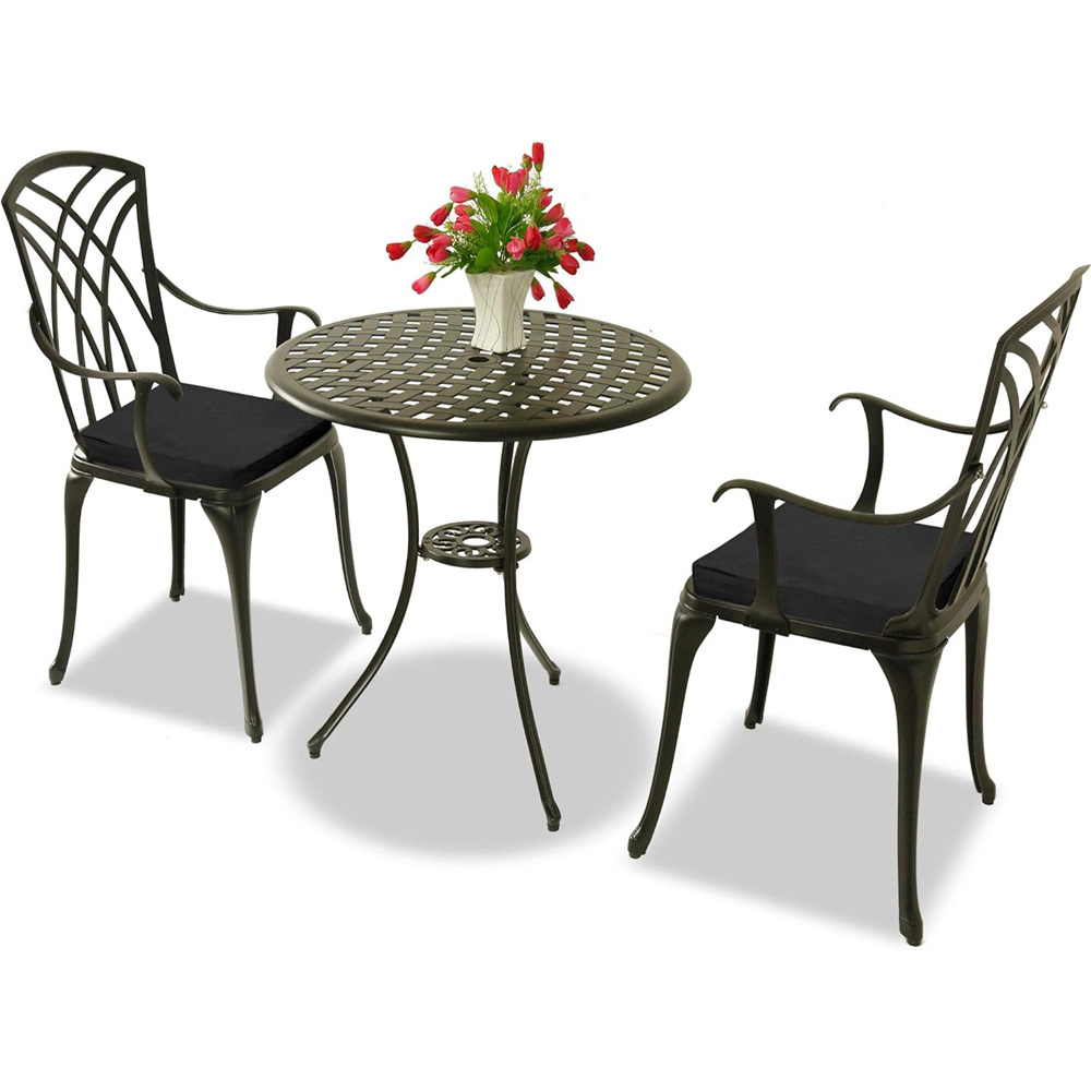 Centurion Oshowa 2 Seater Black Cast Aluminium Garden Bistro Set with Cushions Image 6