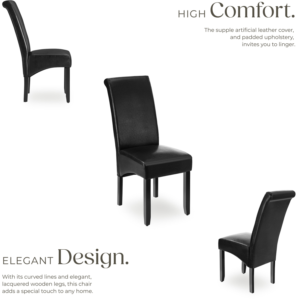 tectake Set of 2 Black Faux Leather High Backrest Dining Chair Image 7