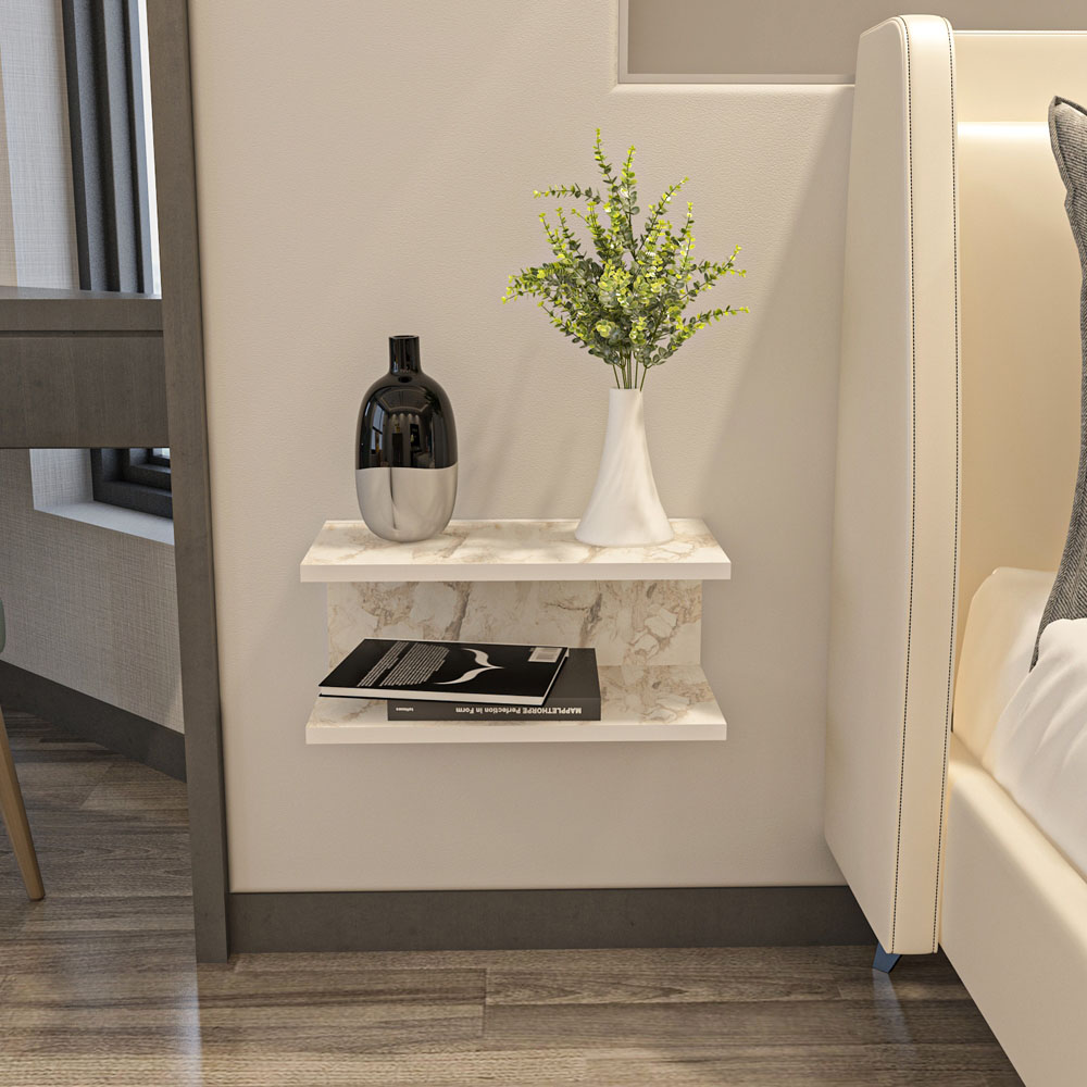 Decorotika Ramira 2 Shelf White Marble Effect Floating Bedside Table Image 6