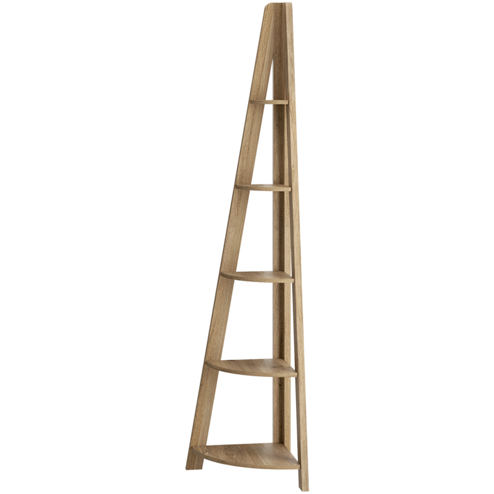 Tiva 5 Shelf Oak Corner Ladder Bookcase Image 2