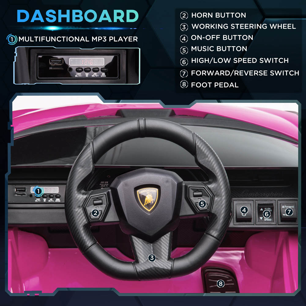 Tommy Toys Lamborghini Sian Kids Ride On Electric Car Pink 12V Image 3