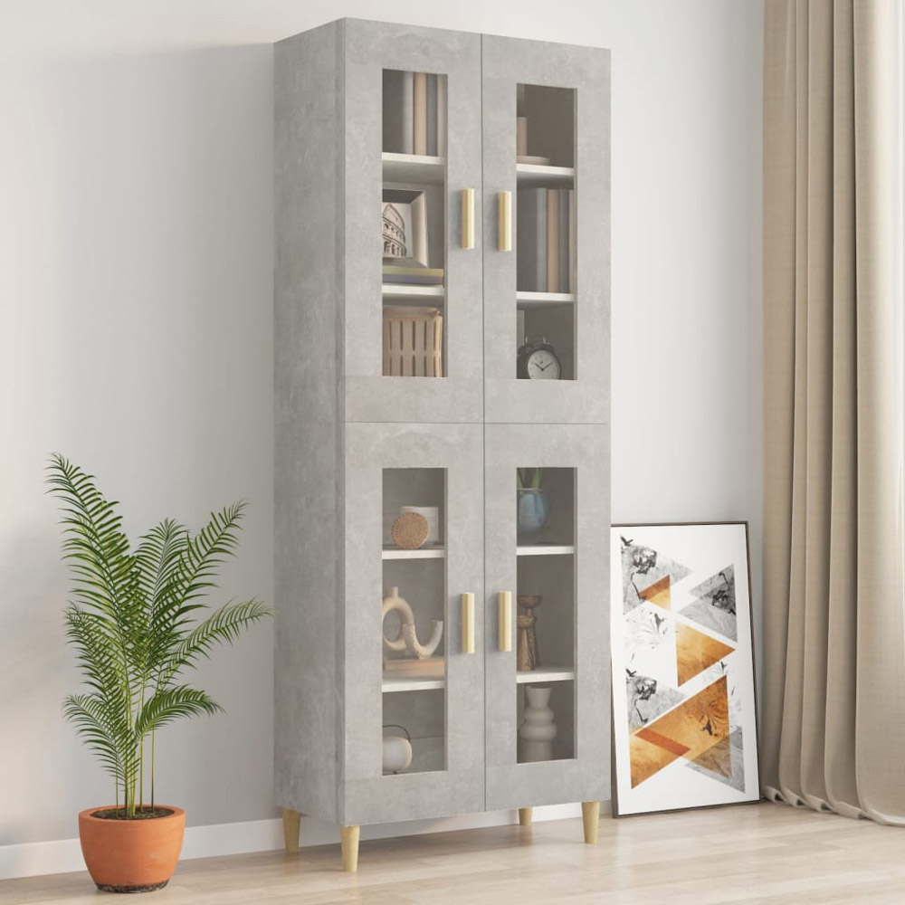 vidaXL 2 Glass Door 3 Shelf Concrete Grey Hanging Wall Cabinet Image 9