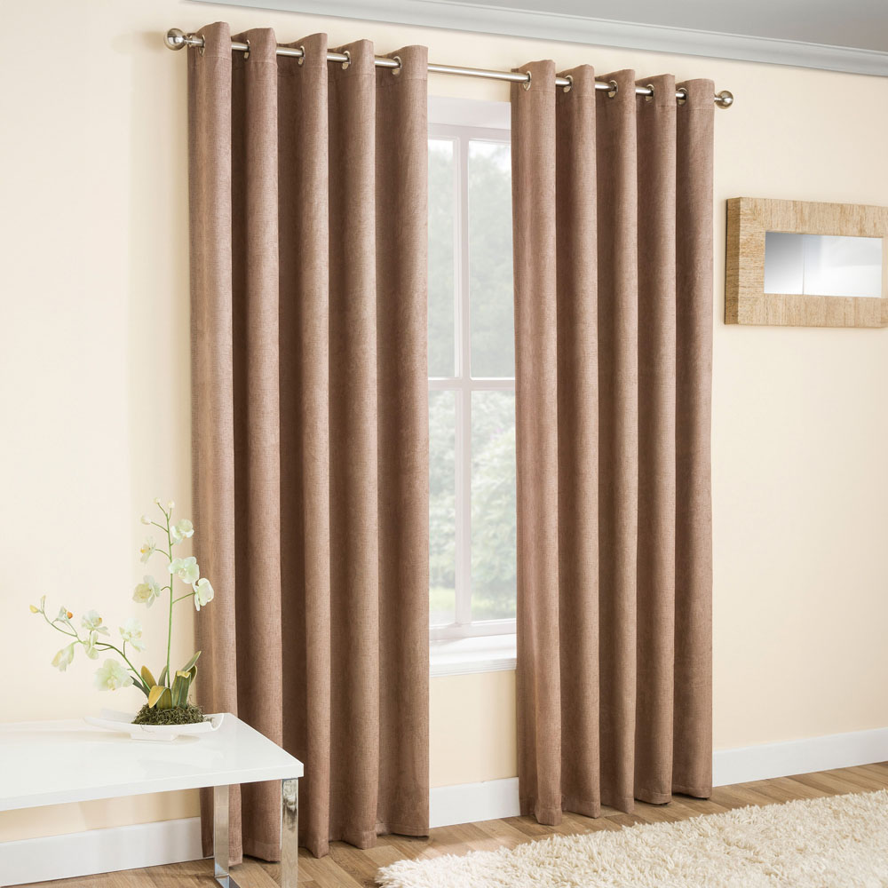 Enhanced Living Vogue Latte Thermal Blackout Eyelet Readymade Curtains 229 x 229cm Image 1