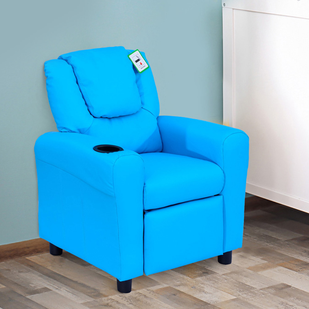 HOMCOM Kids Single Seat Blue Sofa with Cup Holder Image 6