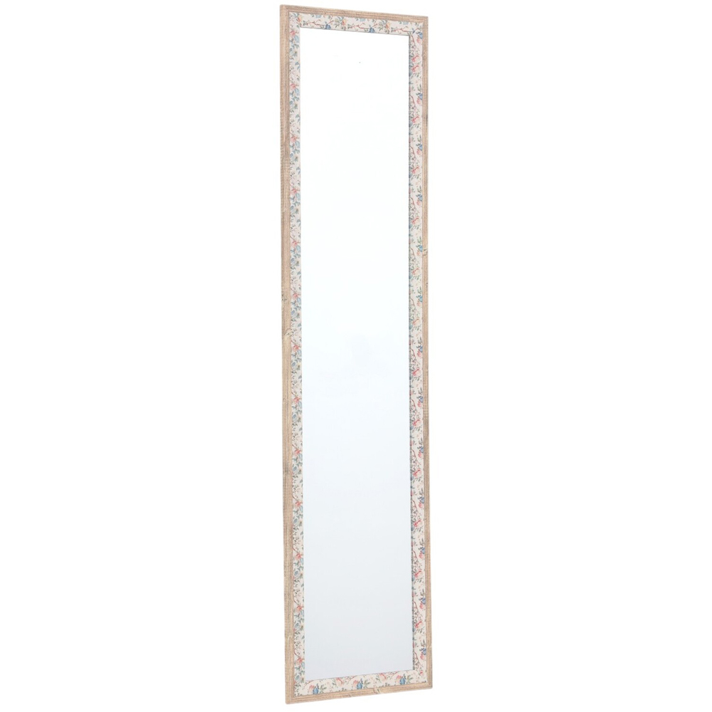 Floral Linen Wooden Dress Mirror Cream Image 3