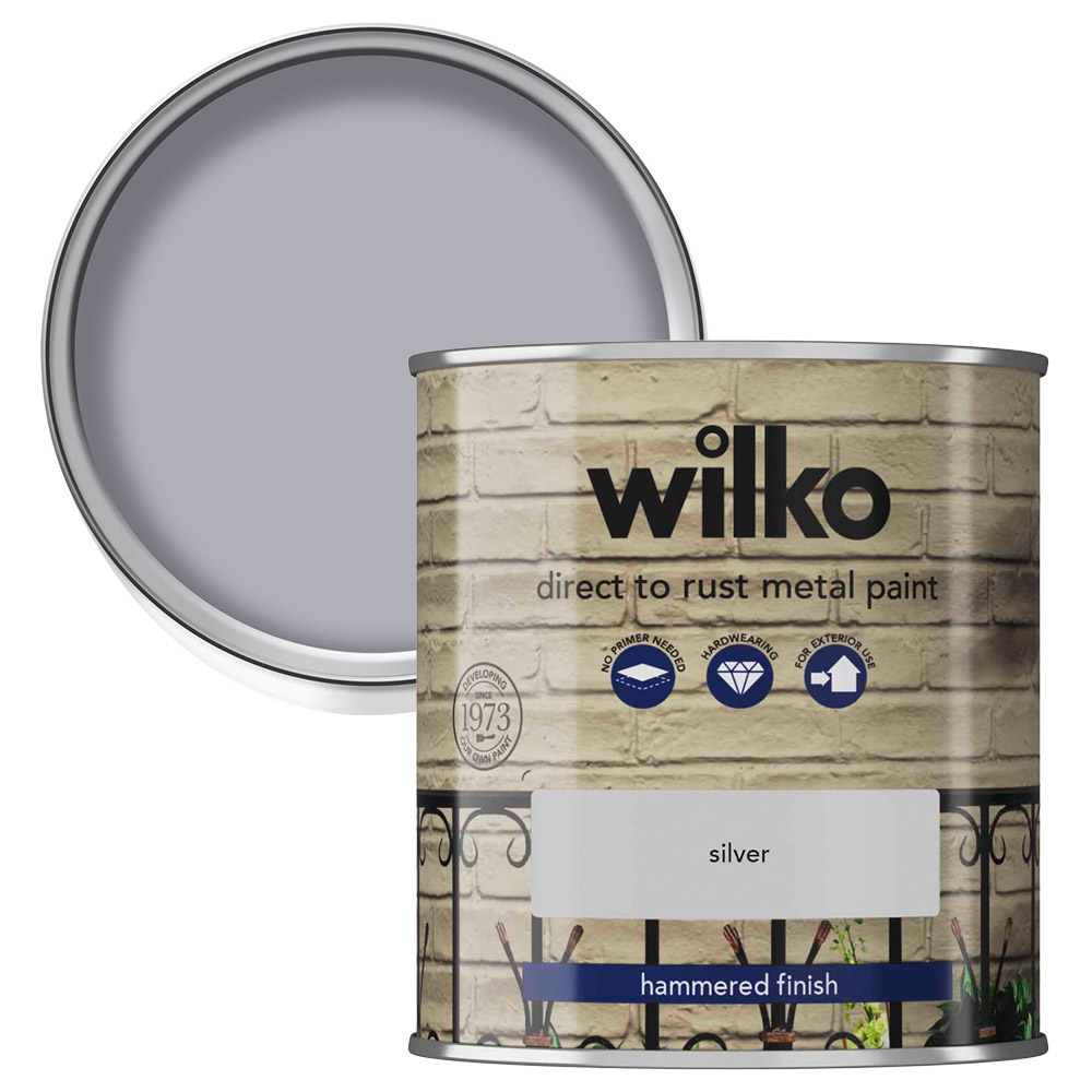 Wilko Direct to Rust Silver Hammered Metal Paint 250ml Image 1