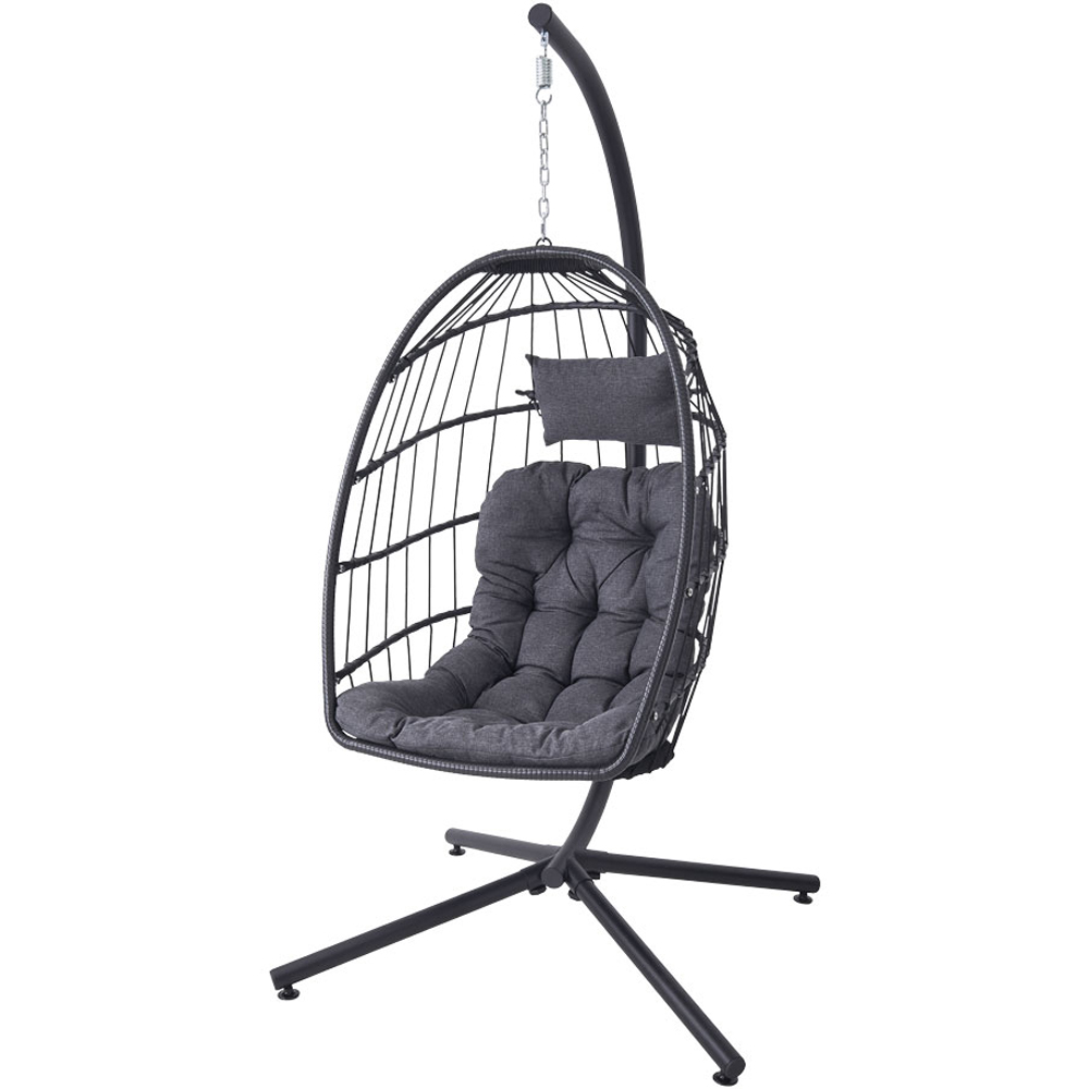 Living and Home Black Adjustable Swing Hanging Egg Chair with Cushions Image 2