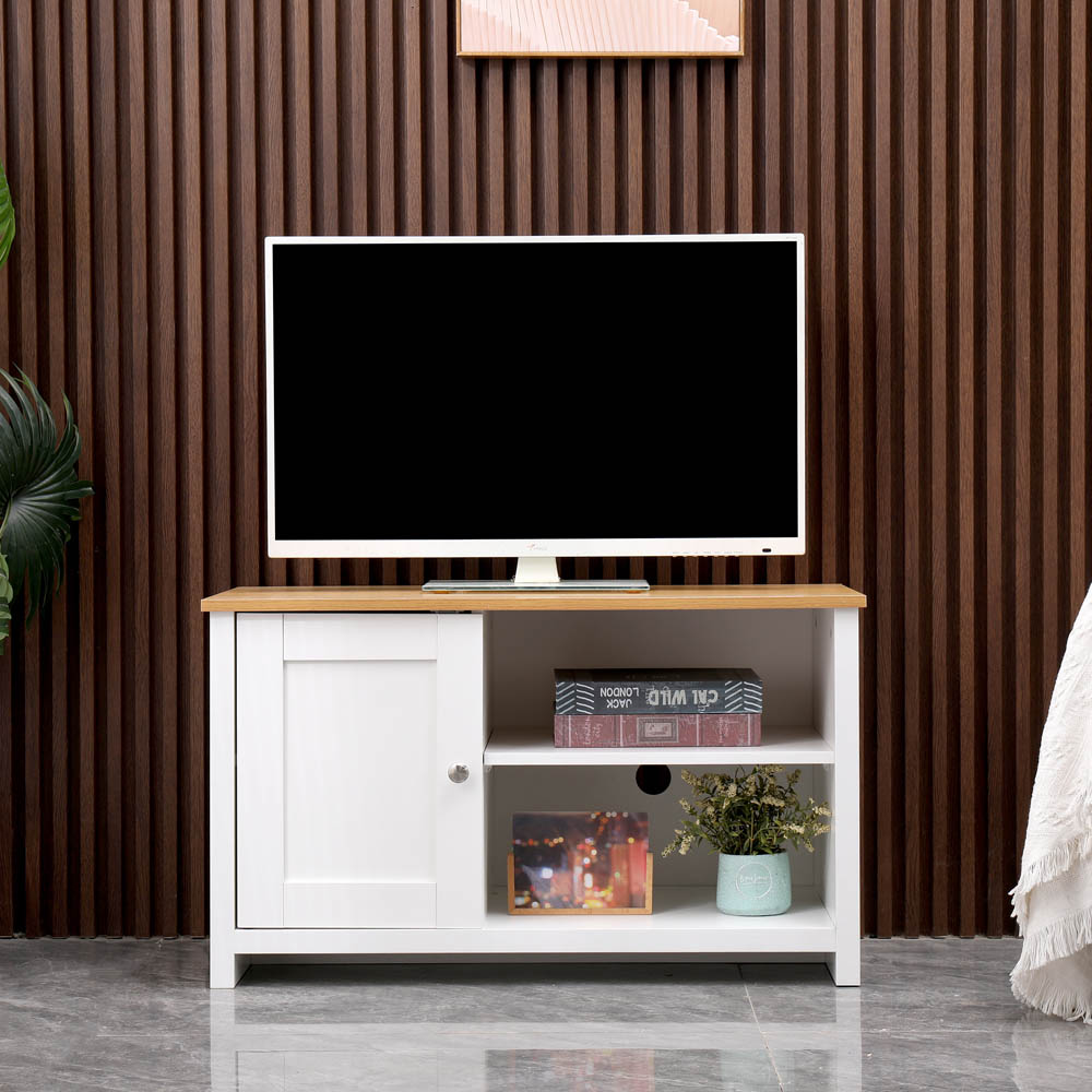 FurnitureHMD Single Door 2 Shelf White and Oak Effect Wooden TV Unit Image 9