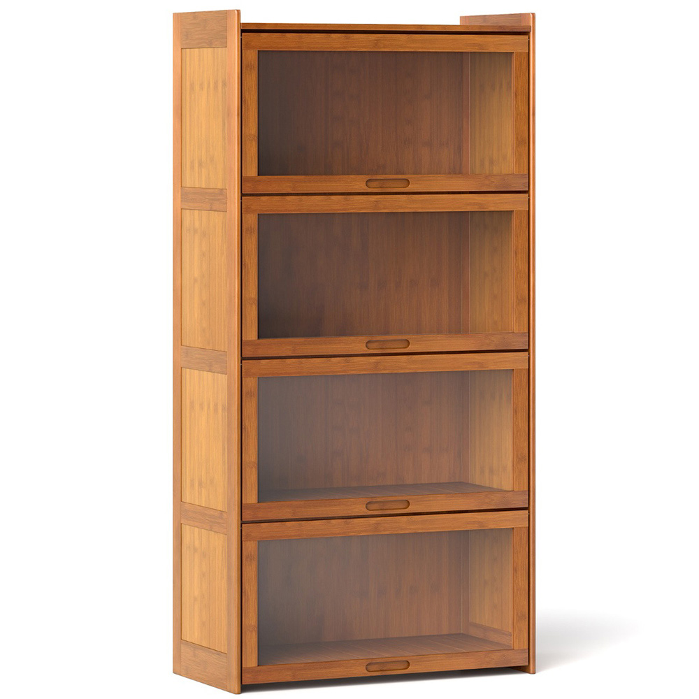 Costway 4 Shelf Brown Bamboo Bookcase with Acrylic Doors Image 2