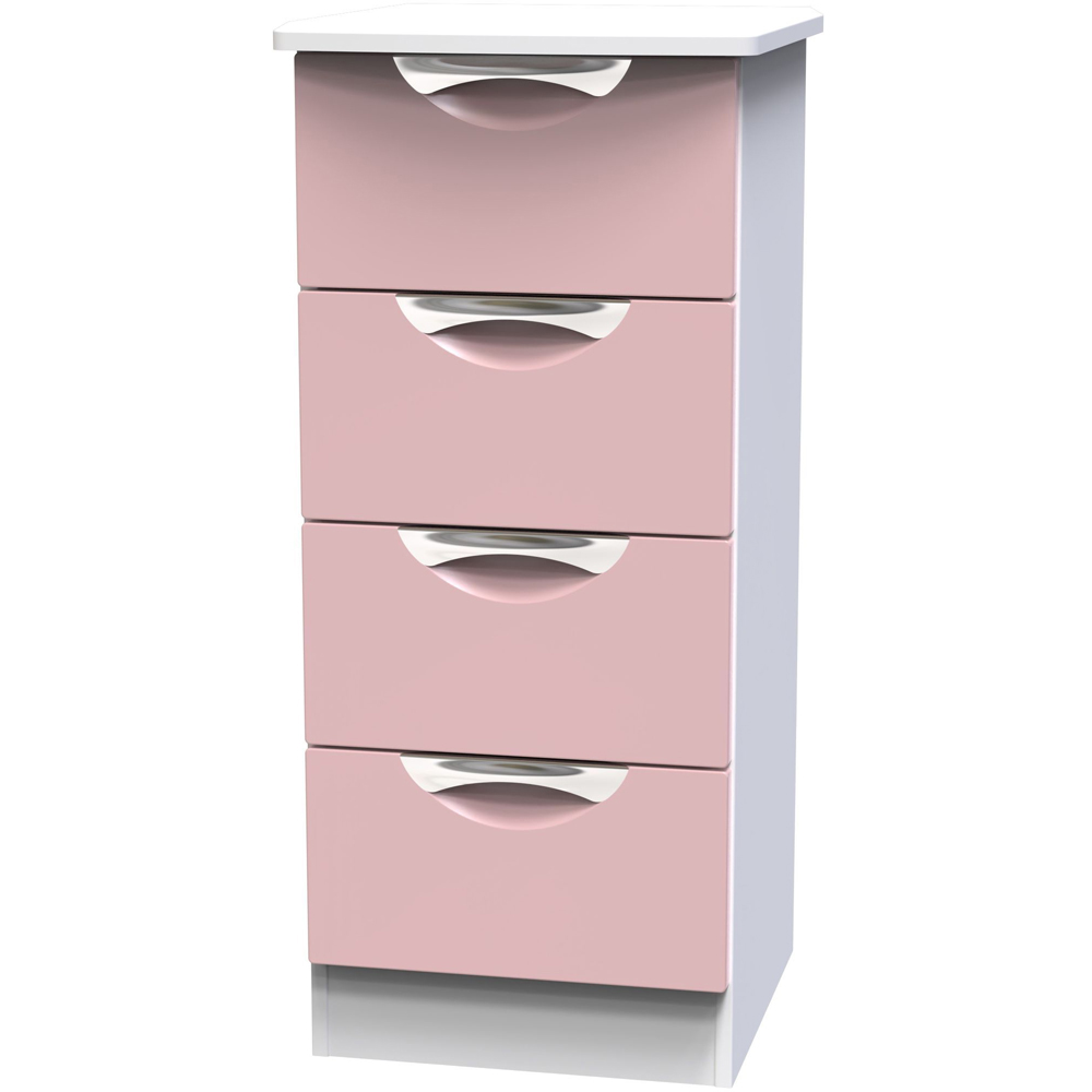 Crowndale Camden 4 Drawer Kobe Pink and White Bedside Cabinet Ready Assembled Image 3