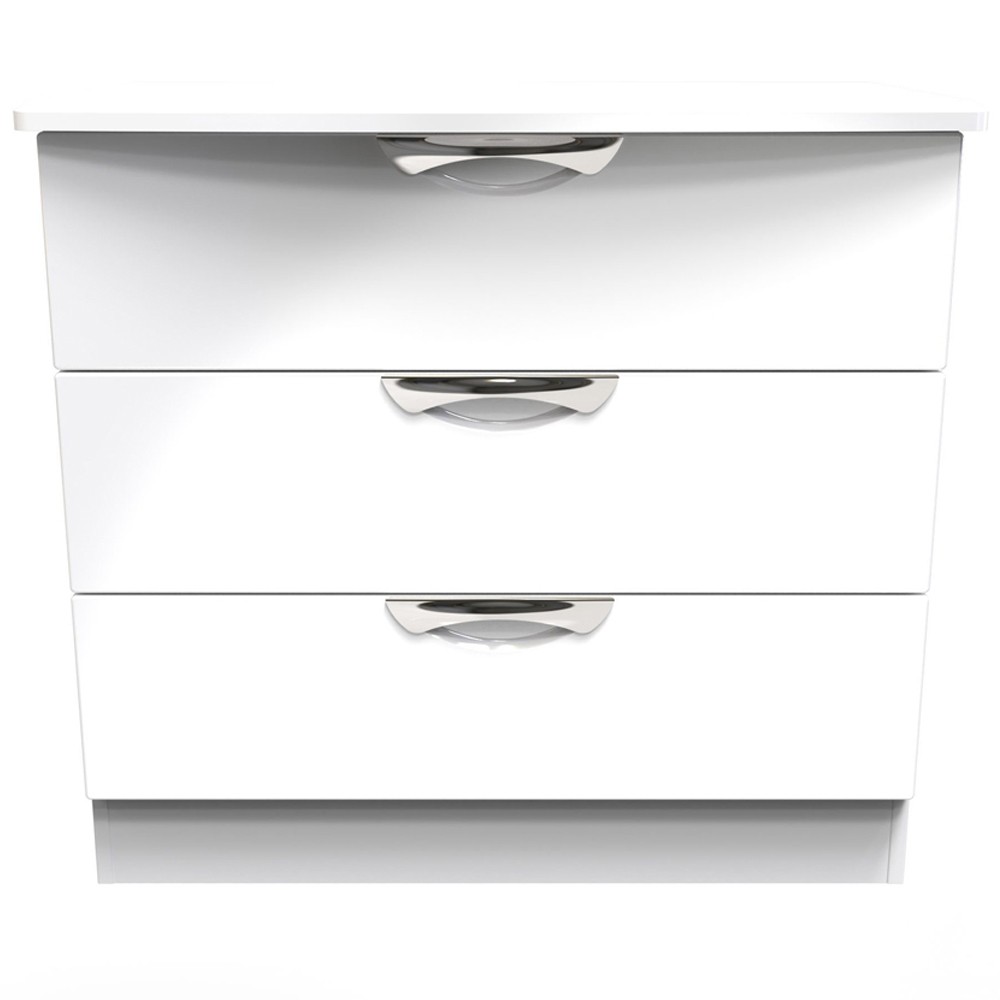 Crowndale Camden 3 Drawer White Gloss and White Chest of Drawers Ready Assembled Image 2