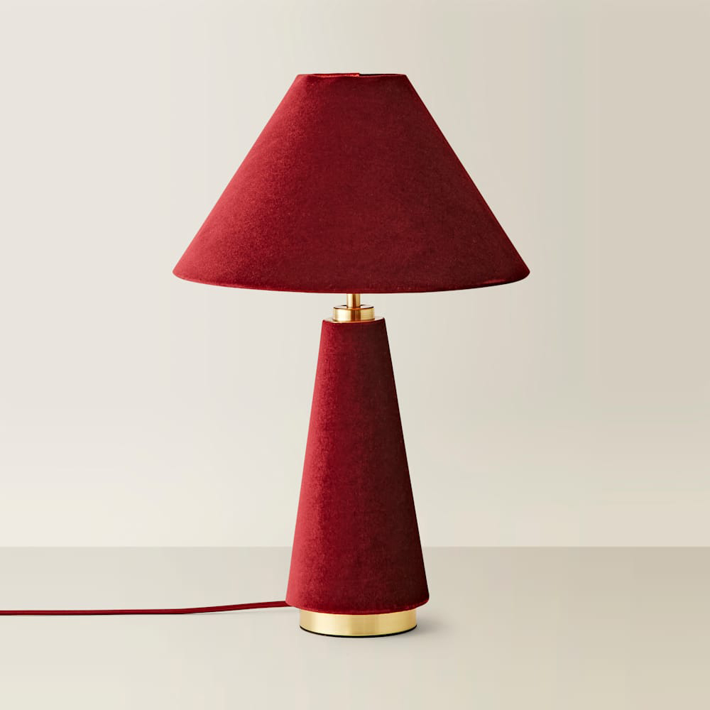 ValueLights Martha Conical Burgundy Velvet Table Lamp and Bulb Image 3