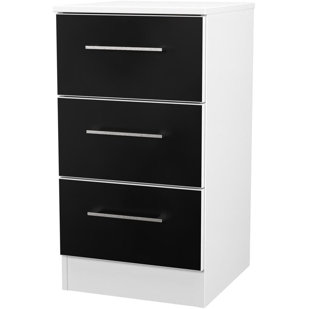 Crowndale Worcester 3 Drawer Matt Black and White Bedside Cabinet Ready Assembled Image 3