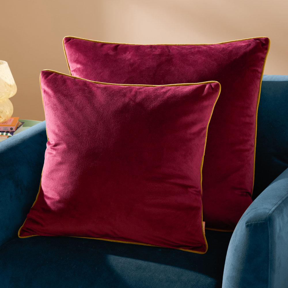 Furn Meridian Maroon and Moss Velvet Cushion 45 x 45cm Image 5