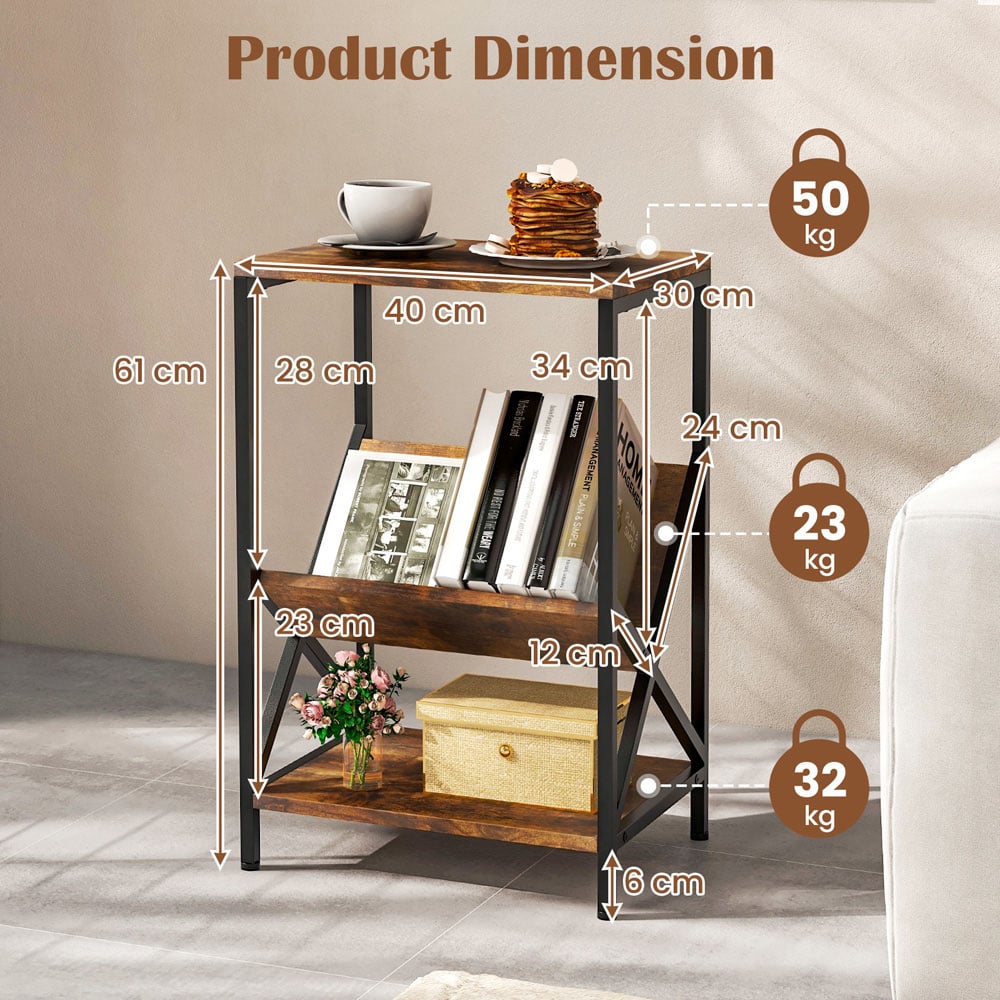 Costway 2 Shelf Rustic Brown V Shaped Side Table Image 9