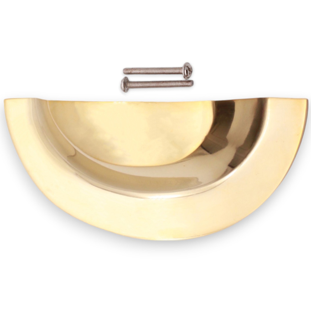 Spira Brass Polished Brass Unlacquered Large Slim Cup Pull Drawer Handle Image 3
