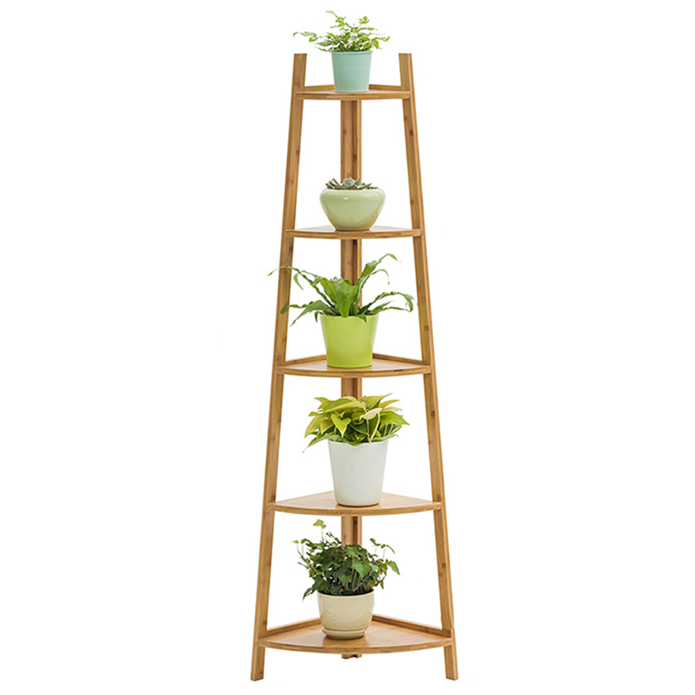 Living and Home Natural 5 Tier Corner Ladder Shelf for Plant Image 3