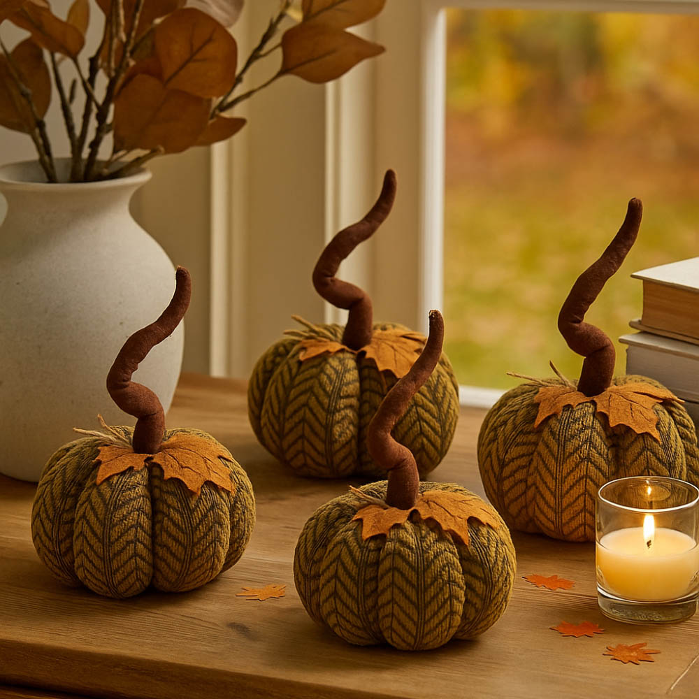 Garden Mile Green Plush Pumpkin Halloween Decoration Set 13cm 4 Pack Image 2