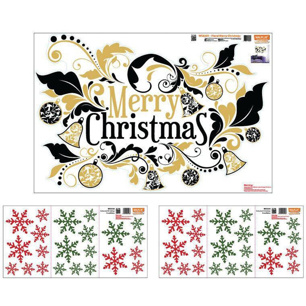 Walplus Merry Christmas and Colourful Snowflakes Self Adhesive Wall Sticker 45 Piece Image 4