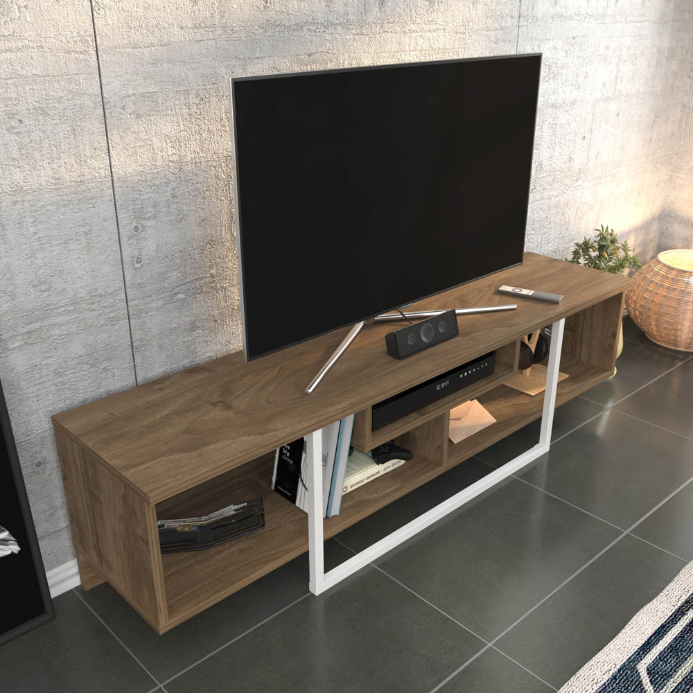 Decorotika Asal 3 Shelf Walnut and White Modern TV Unit Image 3