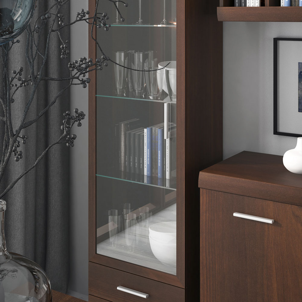 Florence Imperial Single Door 2 Drawer Dark Mahogany Narrow Glazed Cabinet Image 6