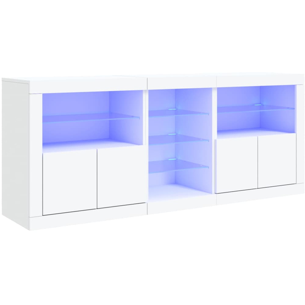 vidaXL 4 Door 8 Shelf White LED Sideboard 3 Piece Image 2