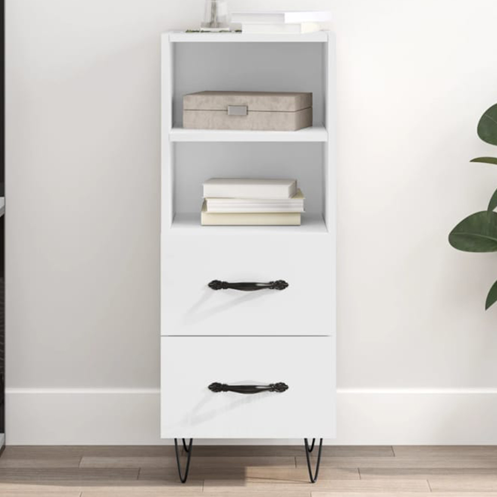 vidaXL 2 Drawer 2 Shelf High Gloss White Sideboard Image 1