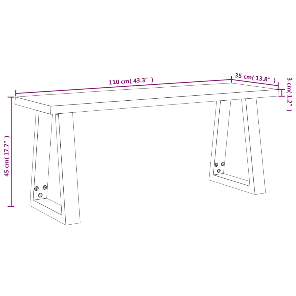 vidaXL 2 Seater Solid Wood Acacia Bench with U-Shaped Legs Image 6