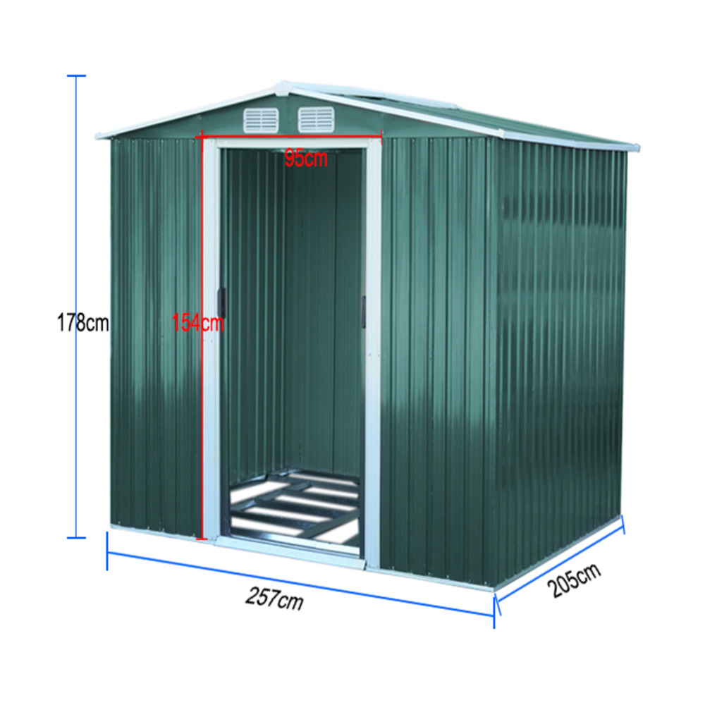 Living and Home 6 x 8ft Double Door Green Metal Garden Shed with Foundation Image 7