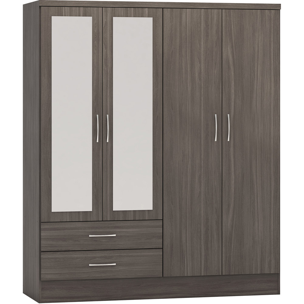 Seconique Nevada 4 Door 2 Drawer Black Wood Grain Mirror Wardrobe Image 4