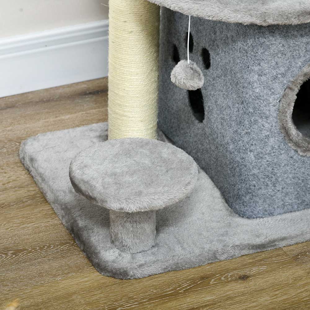 PawHut 92cm Cat Tree Tower with Scratching Posts, Mat, House, Bed, Toy - Grey Image 8
